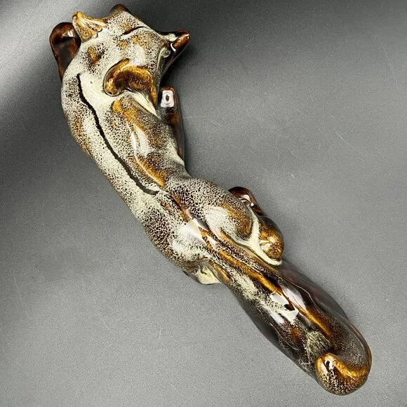 Vintage Art Pottery Fox Figurine Brown Drip Glaze Handcrafted Ceramic Sculpture - Picture 4 of 12